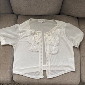 SZ L white short-sleeve sheer cardigan
